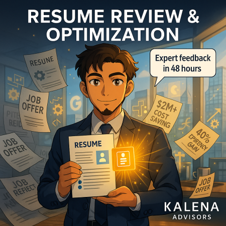 Professional resume transformation illustration - expert resume review and optimization service from Kalena Advisors
