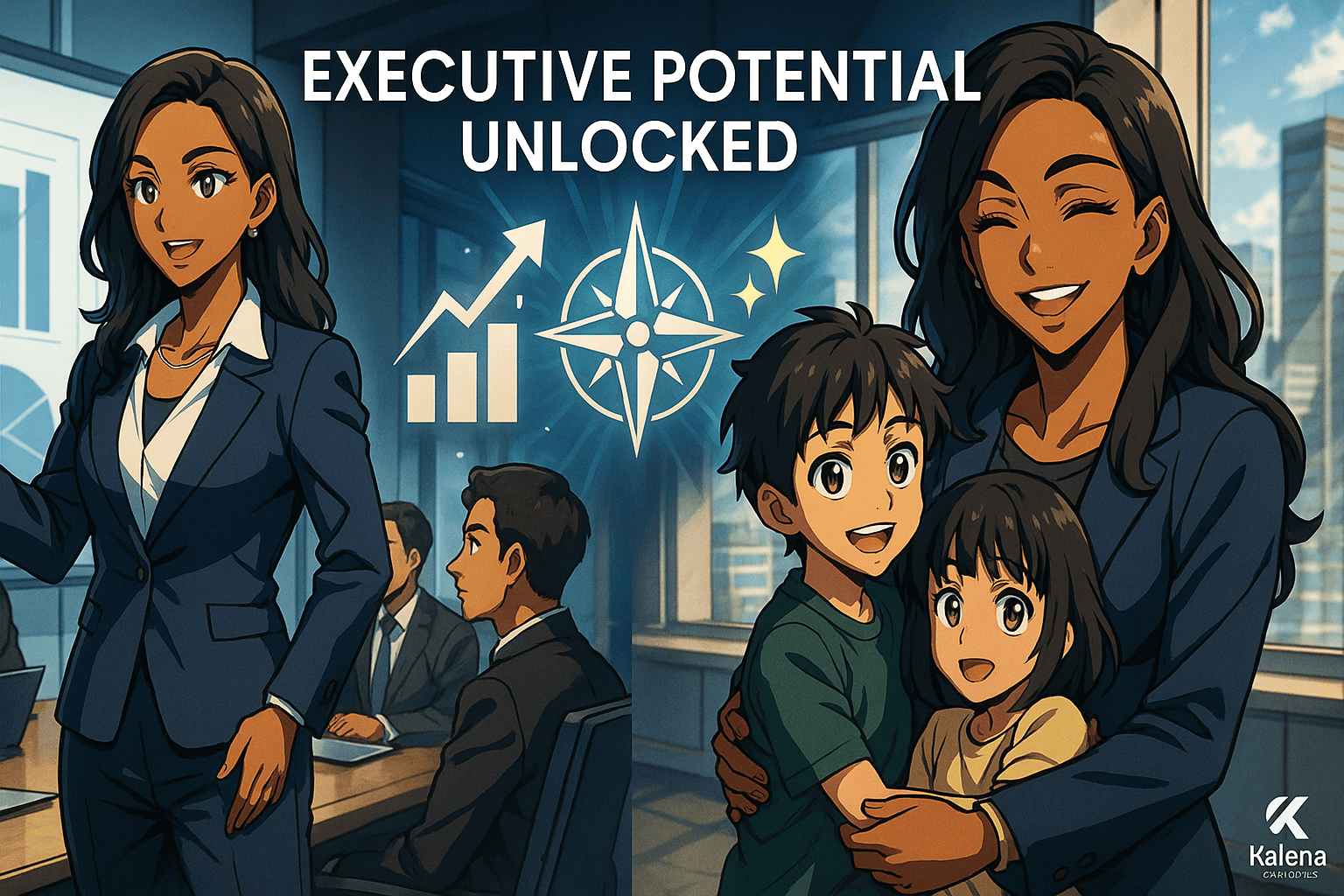 Product management career coaching illustration showing executive leadership development and FAANG company advancement strategies