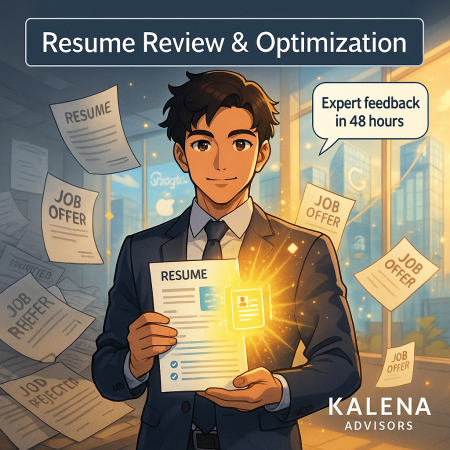 Professional resume transformation illustration - expert resume review and optimization service from Kalena Advisors